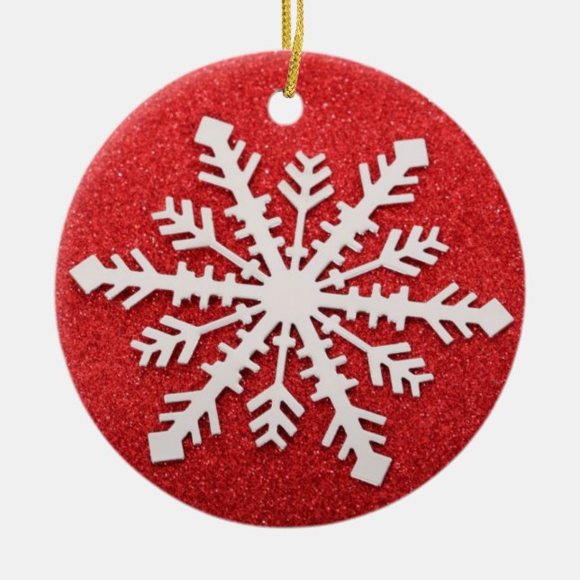 Flocon de neige sur un ornement de Noël rouge (Devant)