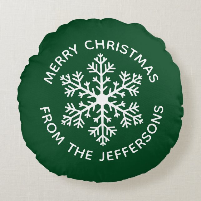 Flocon de neige vert Noël Coussin rond (Devant)
