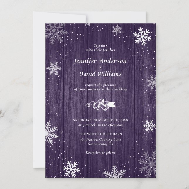 Flocon de neige violet rustique Invitations de mar (Devant)