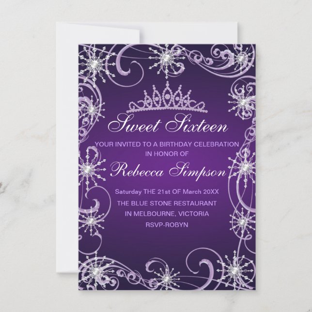 Flocon de neige violet Shimmer Invitation d'annive (Devant)