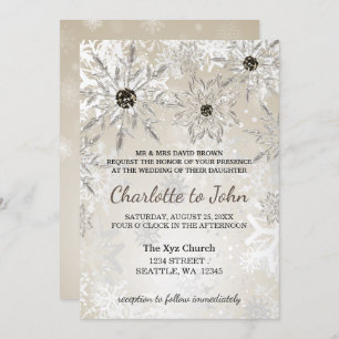 flocon d'or argenté invitation de mariage d'hiver