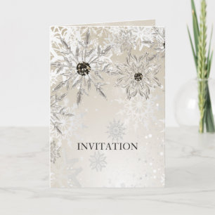 flocon d'or argenté invitation de mariage d'hiver
