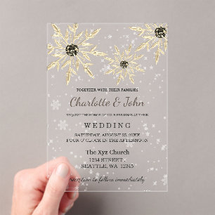 flocon d'or argenté invitation de mariage d'hiver