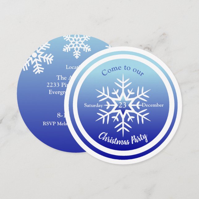 Flocon rond Scandi sur Invitation Bleue (Devant / Derrière)