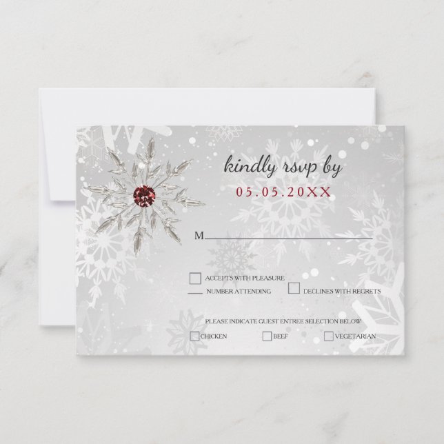 flocon rouge argent de neige mariage d'hiver rsvp (Devant)