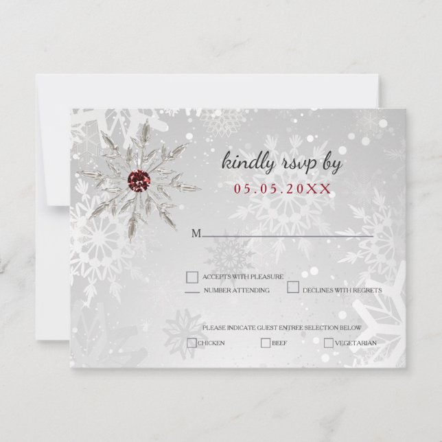 flocon rouge argent de neige mariage d'hiver rsvp (Devant)