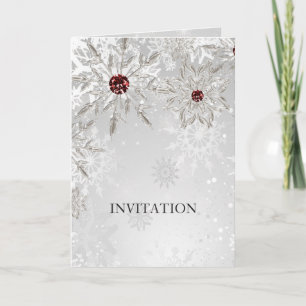 flocon rouge argent invitation de mariage d'hiver