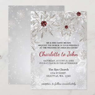 flocon rouge argent invitation de mariage d'hiver