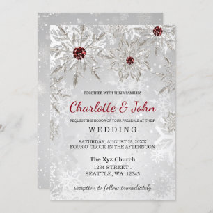 flocon rouge argent invitation de mariage d'hiver