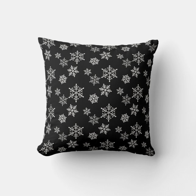 Flocons de neige blancs sur coussin décoratif noir (Recto)