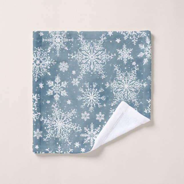 Flocons de Neige Bleus Aquarelle Hiver (Gant de toilette)