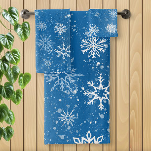 Flocons de Neige Bleus Classique Hiver Blanc