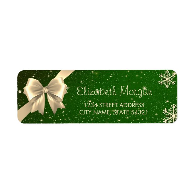 Flocons de neige en or élégants, étiquette de Noël (Devant)