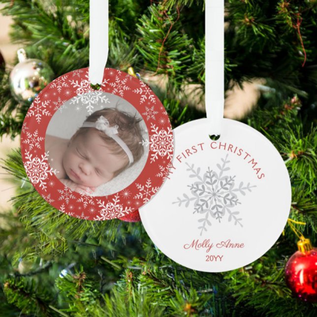 Flocons de neige Premier Noël de bébé Rouge Paille (Créateur téléchargé)