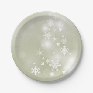 Flocons de neige sur assiettes en papier sauge