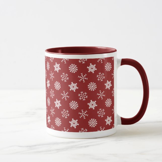Flocons de neige sur la tasse rouge de vacances (Droite)