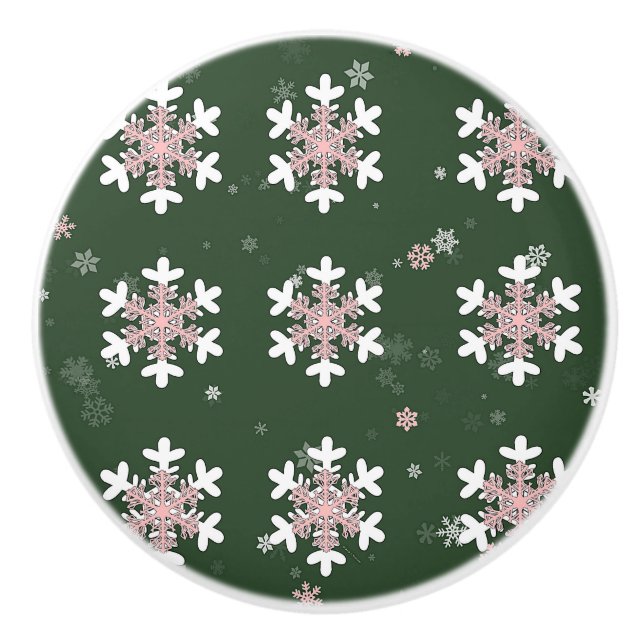 Flocons de Noël sur un tiroir vert poignée bouton (Devant)