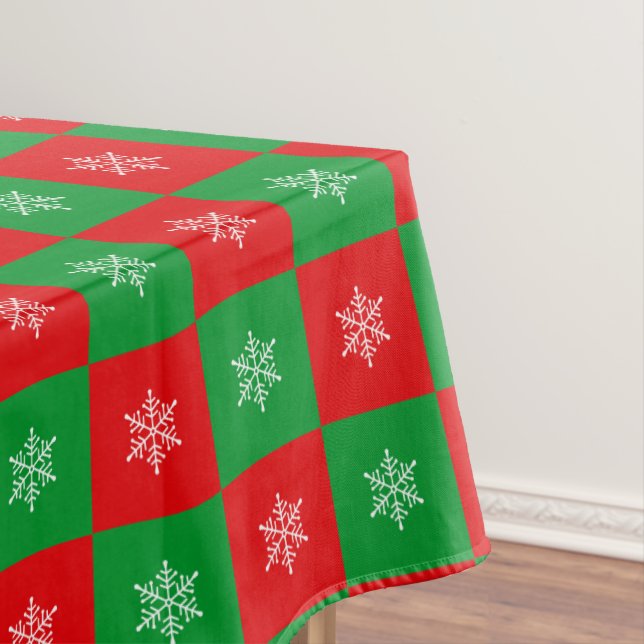 Flocons de Noël sur une nappe rouge et verte (In Situ)