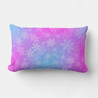 Flocs de neige en danse Coussin bleu rose