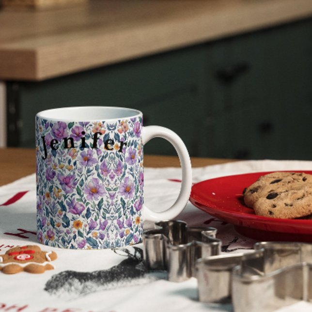 Flora Fleurs Aquarelle Vector Mug café blanc (Créateur téléchargé)