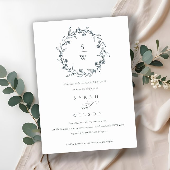 Flora Laurel Wreath Monogram Couples Invitation de (Créateur téléchargé)