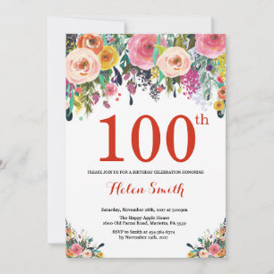 Floral 100e Anniversaire Invitation Rouge