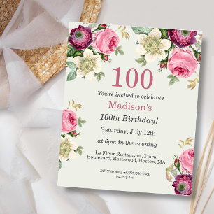 Floral 100e Budget Invitation d'anniversaire