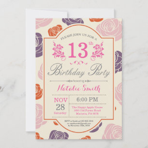 Floral 13e anniversaire Invitation Roses roses ros