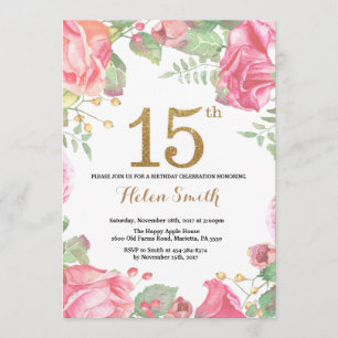 Floral 15e anniversaire Invitation Parties scintil