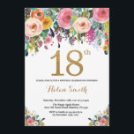 Floral 18e anniversaire Invitation Parties scintil<br><div class="desc">Invitation Florale 18e anniversaire pour les femmes. Fleur florale aquarelle. Parties scintillant or. Rose,  Jaune,  Orange,  Fleur Violette. Anniversaire adulte. Pour plus de personnalisation,  cliquez sur le bouton "Customiser" et utilisez notre outil de conception pour modifier ce modèle.</div>