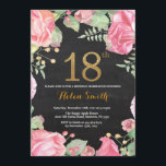 Floral 18e anniversaire Invitation Parties scintil<br><div class="desc">Invitation Florale 18e anniversaire pour les femmes. Aquarelle Fleurie Botanique. Parties scintillant or. Arrière - plan de tableau de bord. Pies Roses Fleurs Florales. Anniversaire adulte. Pour plus de personnalisation,  cliquez sur le bouton "Customiser" et utilisez notre outil de conception pour modifier ce modèle.</div>