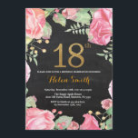 Floral 18e anniversaire Invitation Parties scintil<br><div class="desc">Invitation Florale 18e anniversaire pour les femmes. Aquarelle Fleurie Botanique. Parties scintillant or. Arrière - plan de tableau de bord. Pies Roses Fleurs Florales. Anniversaire adulte. Pour plus de personnalisation,  cliquez sur le bouton "Customiser" et utilisez notre outil de conception pour modifier ce modèle.</div>