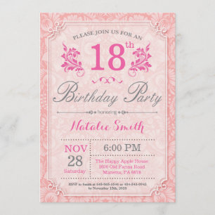 Floral 18e anniversaire Invitation rose pour les f