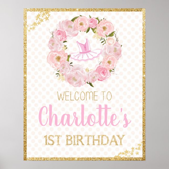 Floral 1er Anniversaire Ballerina Welcome Poster (Devant)