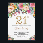 Floral 21e anniversaire Invitation Parties scintil<br><div class="desc">Invitation Florale 21e Anniversaire pour les femmes. Fleur florale aquarelle. Parties scintillant or. Rose,  Jaune,  Orange,  Fleur Violette. Anniversaire adulte. Pour plus de personnalisation,  cliquez sur le bouton "Customiser" et utilisez notre outil de conception pour modifier ce modèle.</div>