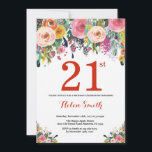 Floral 21e anniversaire Invitation Rouge<br><div class="desc">Invitation Florale 21e Anniversaire pour les femmes. Fleur florale aquarelle. Rouge, Rose, Jaune, Orange, Fleur Violet. Anniversaire adulte. 30ème 40ème 50ème 60ème 70ème 80ème 90ème 100ème 13ème 15ème 16ème 18ème 20ème 21ème N'importe quel âge. Pour plus de personnalisation, cliquez sur le bouton "Customiser" et utilisez notre outil de conception pour...</div>