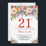 Floral 21e anniversaire Invitation Rouge<br><div class="desc">Invitation Florale 21e Anniversaire pour les femmes. Fleur florale aquarelle. Rouge, Rose, Jaune, Orange, Fleur Violet. Anniversaire adulte. 30ème 40ème 50ème 60ème 70ème 80ème 90ème 100ème 13ème 15ème 16ème 18ème 20ème 21ème N'importe quel âge. Pour plus de personnalisation, cliquez sur le bouton "Customiser" et utilisez notre outil de conception pour...</div>