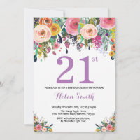 Floral 21e anniversaire Invitation violet