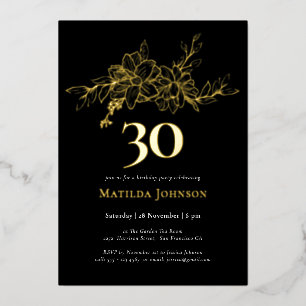 Floral 30e anniversaire Gold Foil Invitation