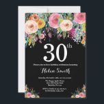 Floral 30e anniversaire Invitation<br><div class="desc">Floral 30th Birthday Invitation for Women. Fleur florale aquarelle. Arrière - plan de tableau noir. Rose,  Jaune,  Orange,  Fleur Violette. Anniversaire adulte. Pour plus de personnalisation,  cliquez sur le bouton "Customiser" et utilisez notre outil de conception pour modifier ce modèle.</div>