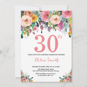 Floral 30e anniversaire Invitation rose
