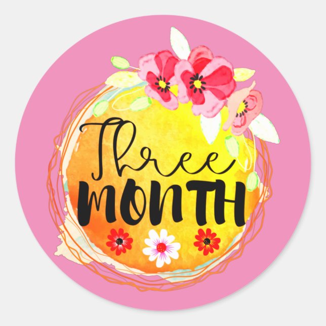 Floral 3 mois Vieux bébé Jalon Étiquette (Devant)