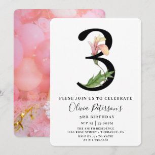 Floral 3e anniversaire avec invitation photo perso