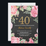 Floral 40e anniversaire Invitation Parties scintil<br><div class="desc">Invitation Florale 40e anniversaire pour les femmes. Aquarelle Fleurie Botanique. Parties scintillant or. Arrière - plan de tableau de bord. Pies Roses Fleurs Florales. Anniversaire adulte. Pour plus de personnalisation,  cliquez sur le bouton "Customiser" et utilisez notre outil de conception pour modifier ce modèle.</div>