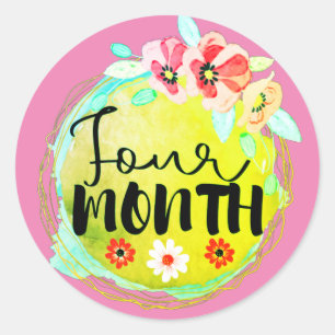 Floral 4 mois Vieux bébé Étiquette de jalon