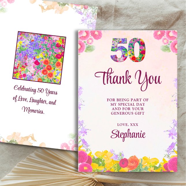 Floral 50e anniversaire carte de remerciements 50  (Créateur téléchargé)