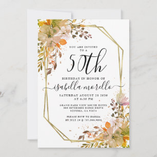 Floral 50e anniversaire Gold Invitation