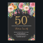 Floral 50e anniversaire Invitation Parties scintil<br><div class="desc">Floral 50e anniversaire Invitation pour les femmes. Fleur florale aquarelle. Parties scintillant Noir et Or. Rose,  Jaune,  Orange,  Fleur Violette. Anniversaire adulte. Pour plus de personnalisation,  cliquez sur le bouton "Customiser" et utilisez notre outil de conception pour modifier ce modèle.</div>