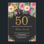 Floral 50e anniversaire Invitation Parties scintil<br><div class="desc">Floral 50e anniversaire Invitation pour les femmes. Fleur florale aquarelle. Parties scintillant Noir et Or. Rose,  Jaune,  Orange,  Fleur Violette. Anniversaire adulte. Pour plus de personnalisation,  cliquez sur le bouton "Customiser" et utilisez notre outil de conception pour modifier ce modèle.</div>