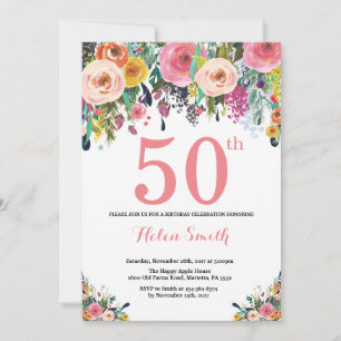 Floral 50e anniversaire Invitation rose
